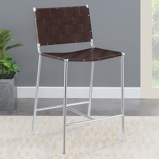 Adelaide Upholstered Counter Height Stool with Open Back Brown and Chrome image
