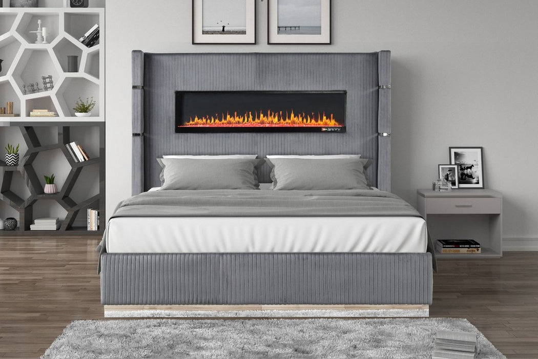 Galaxy Home Lizelle Queen Bed in with Ambient Lighting in Gray
