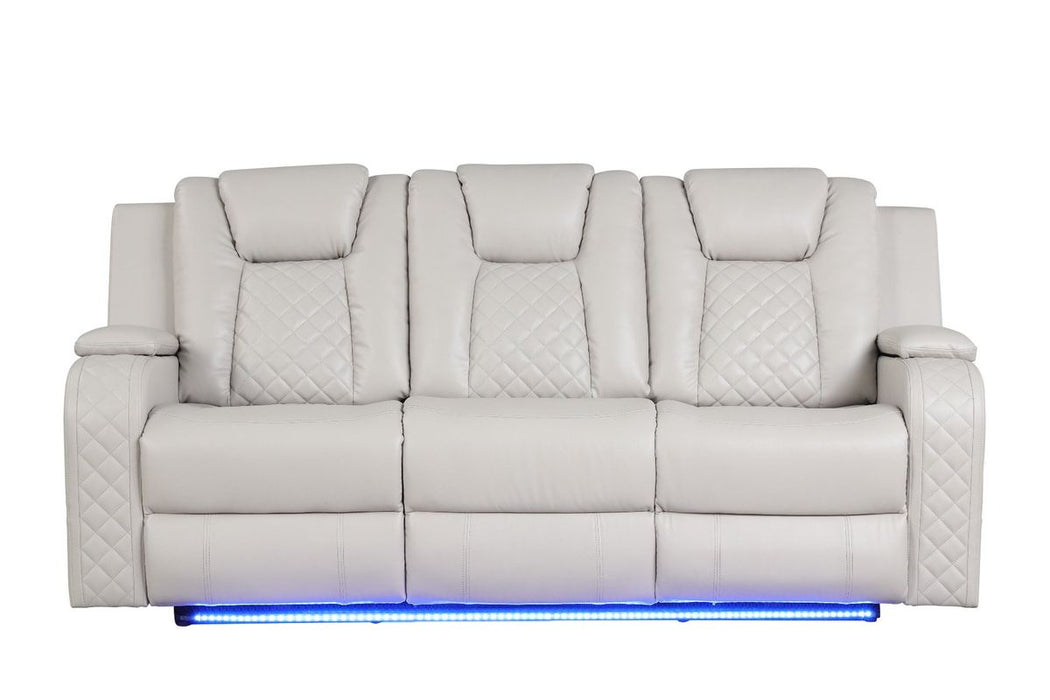 Galaxy Home Benz LED & Power Reclining Sofa in Ice/White image