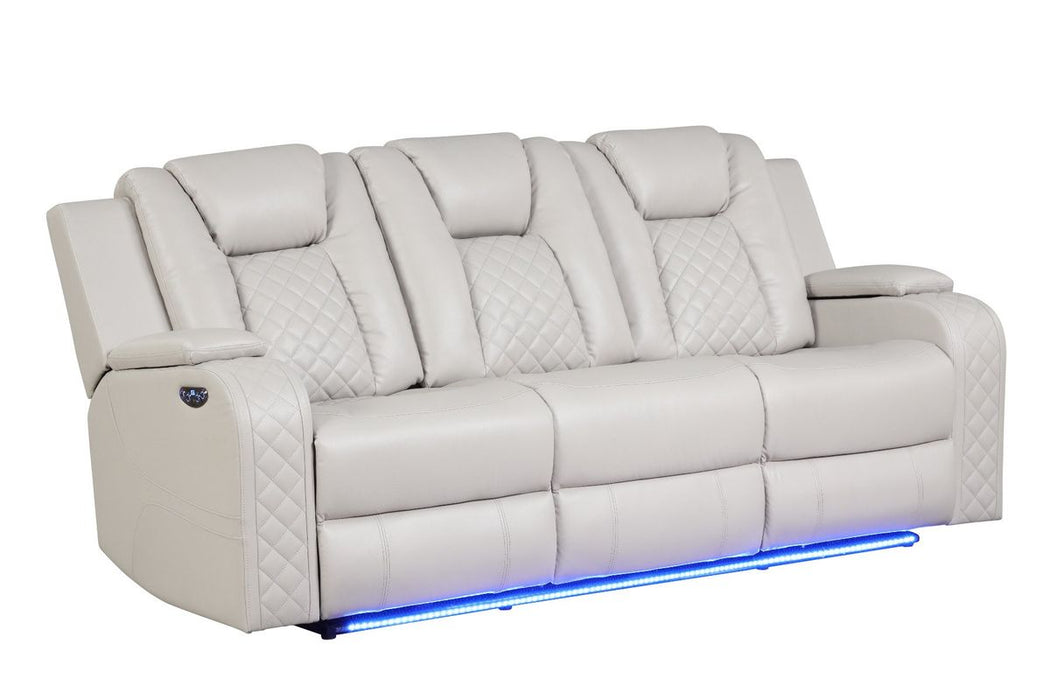 Galaxy Home Benz LED & Power Reclining Sofa in Ice/White