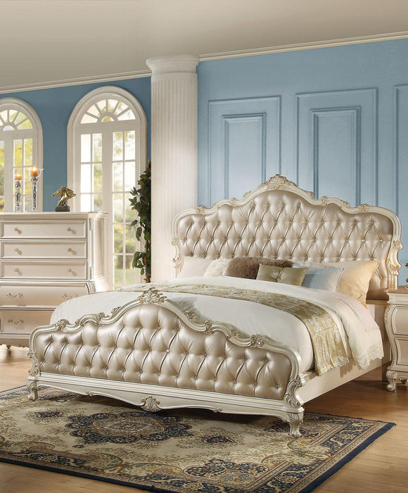 Acme Chantelle Queen Bed with Button Tufted Panels in Pearl White 23540Q