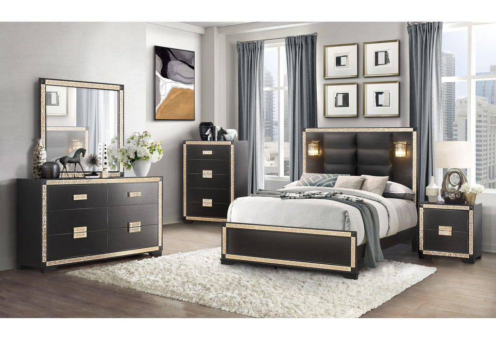 BLAKE BLACK/GOLD QUEEN BED GROUP WITH LAMPS image
