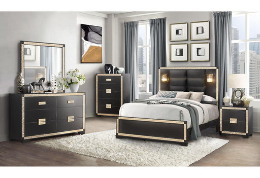 BLAKE BLACK/GOLD QUEEN BED GROUP WITH LAMPS image