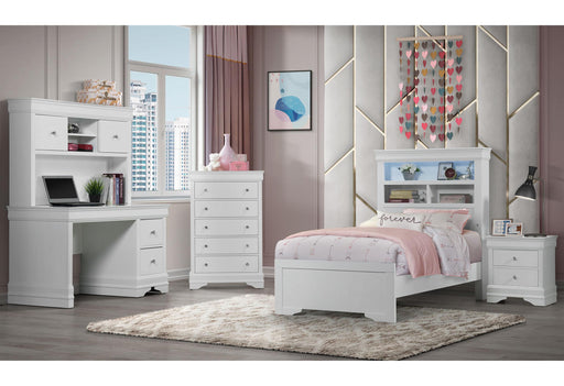 POMPEI METALLIC WHITE BOOKCASE TWIN BED WITH LED image