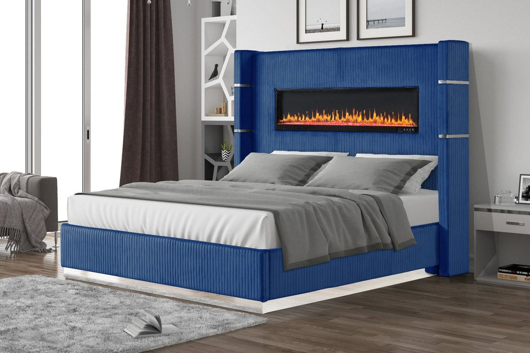 Galaxy Home Lizelle Queen Bed in with Ambient Lighting in Blue