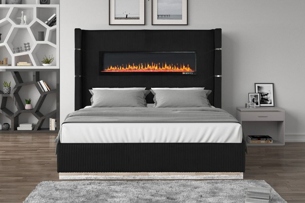 Galaxy Home Lizelle King Bed in with Ambient Lighting in Black