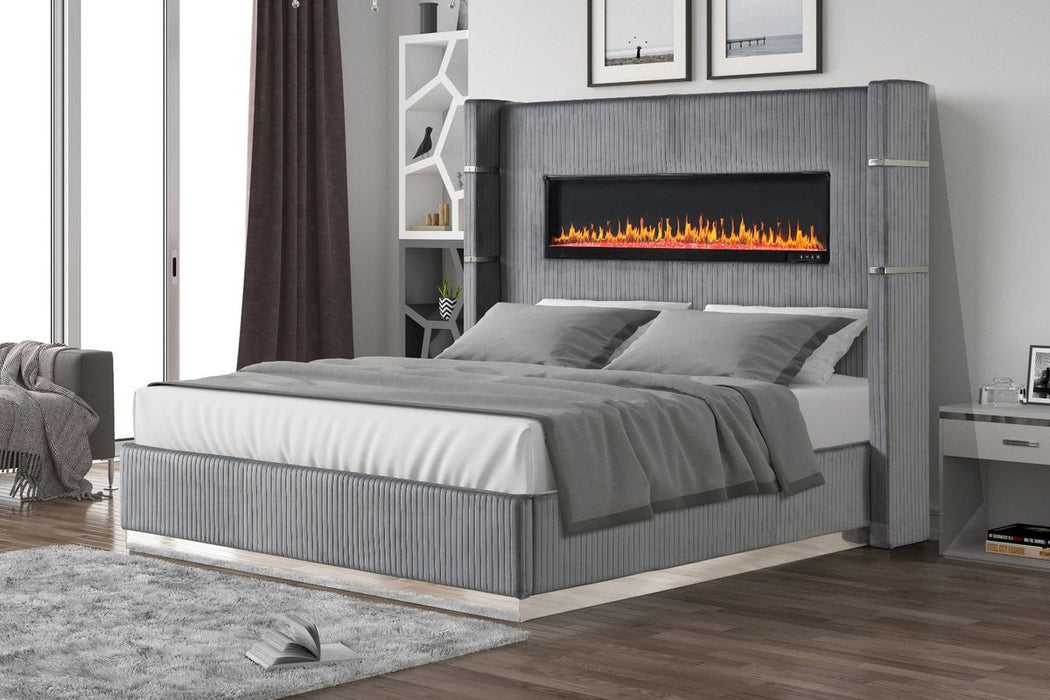 Galaxy Home Lizelle Queen Bed in with Ambient Lighting in Gray