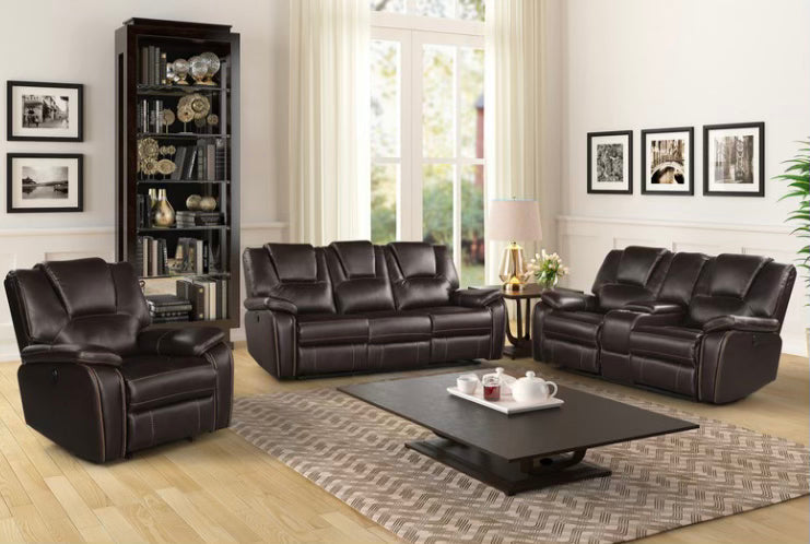 FD324 Brown Leather Power Recliner Set